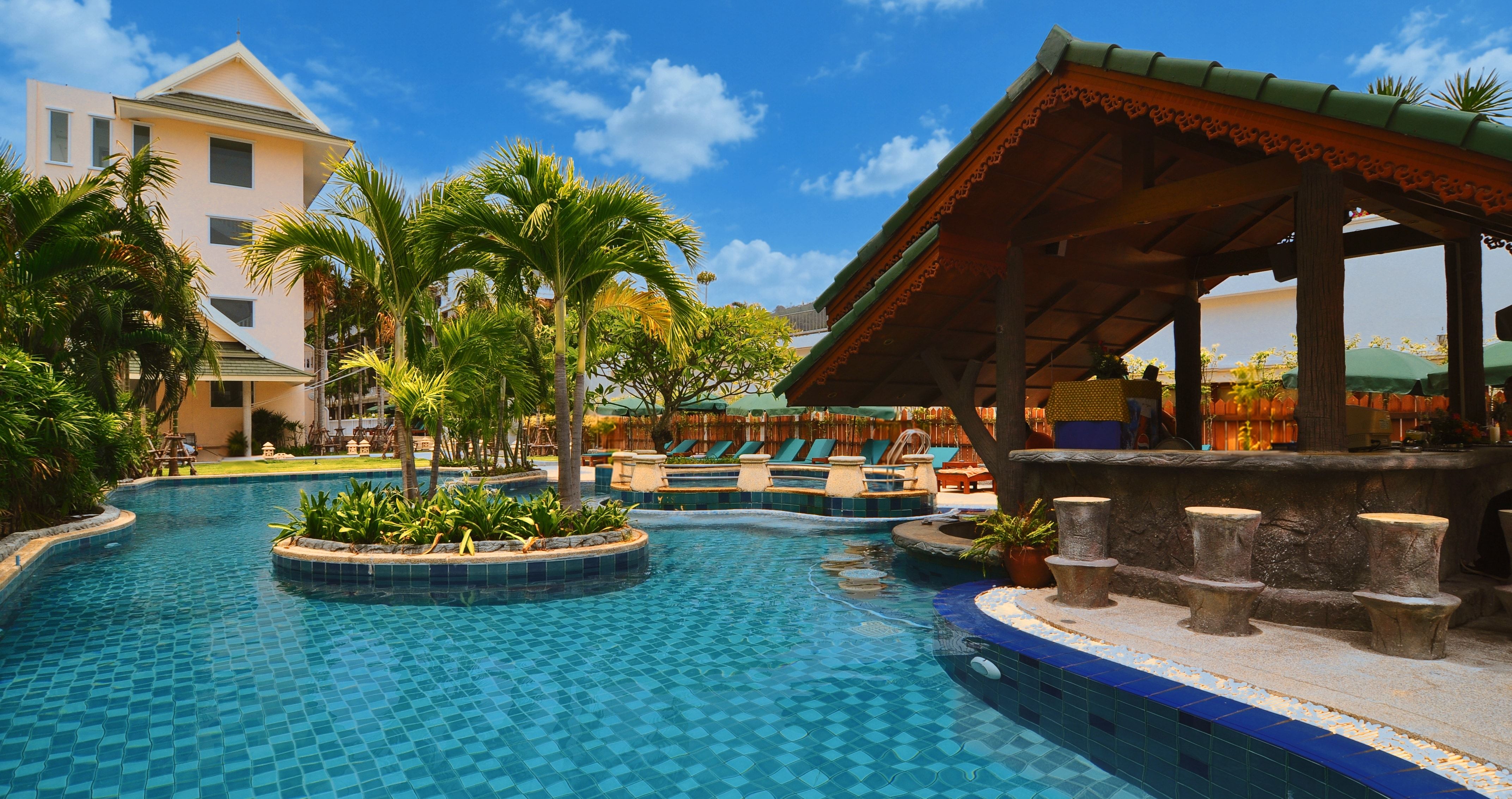 The pool and its Thai-style swim-up bar
