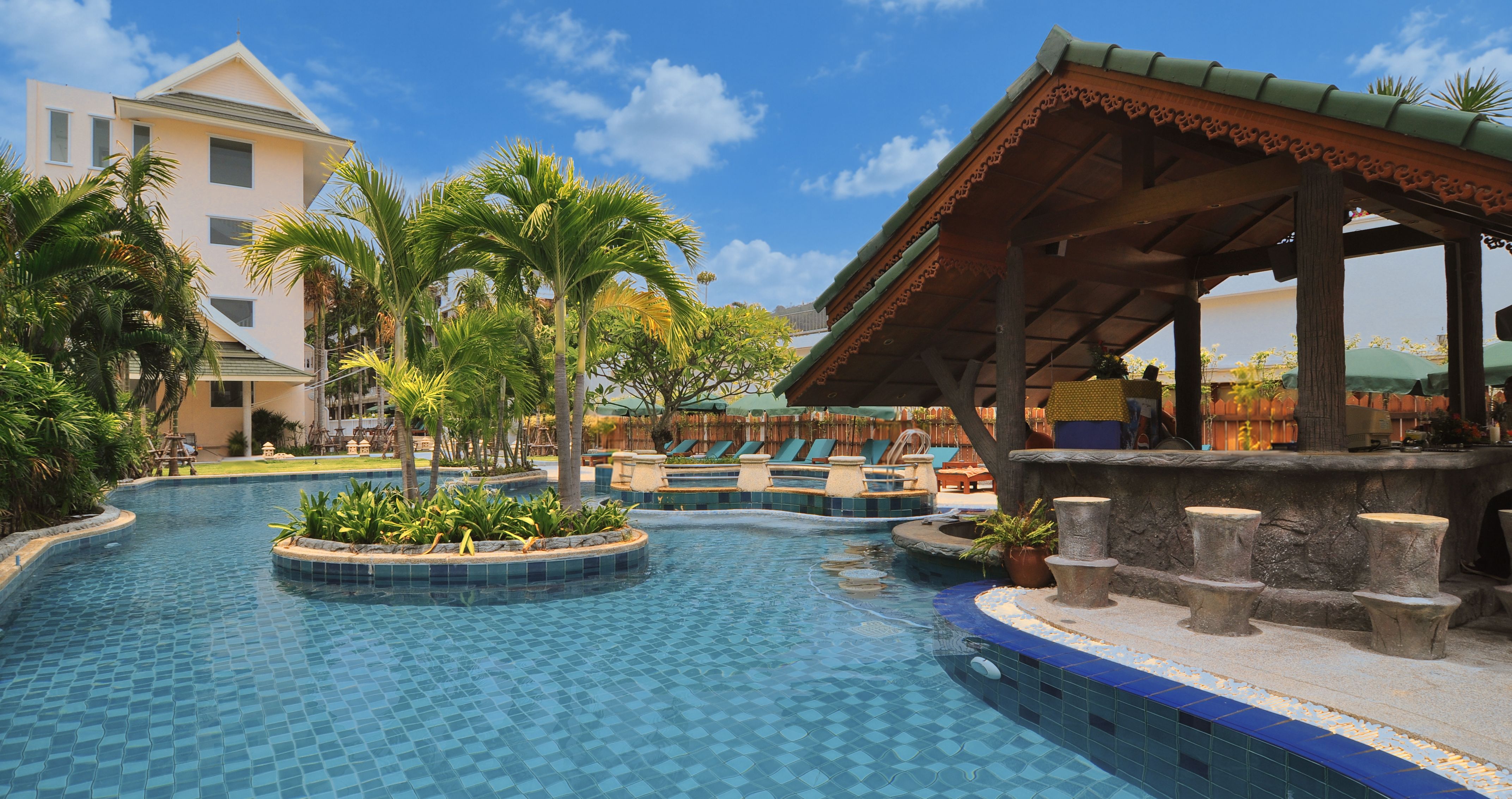 The pool and its Thai-style swim-up bar